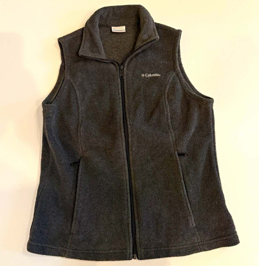 Columbia Womens Fleece Vest Medium Gray Full Zip Sleeveless Pockets
